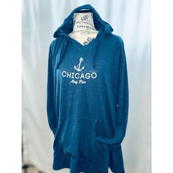 Soft As A Grape Women’s Size 2 Chicago Navy Pier Lightweight Hoodie • Drawstring - Picture 8 of 13